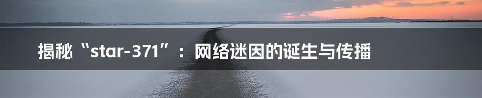 揭秘“star-371”:网络迷因的诞生与传播