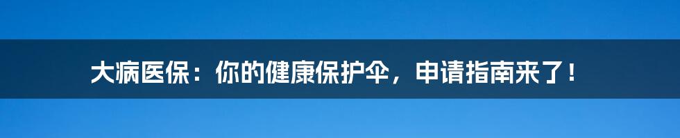 大病医保:你的健康保护伞,申请指南来了!