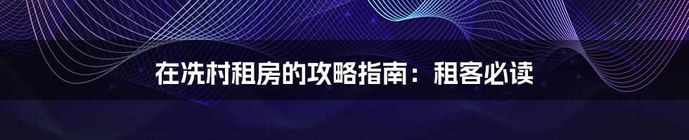 在冼村租房的攻略指南：租客必读