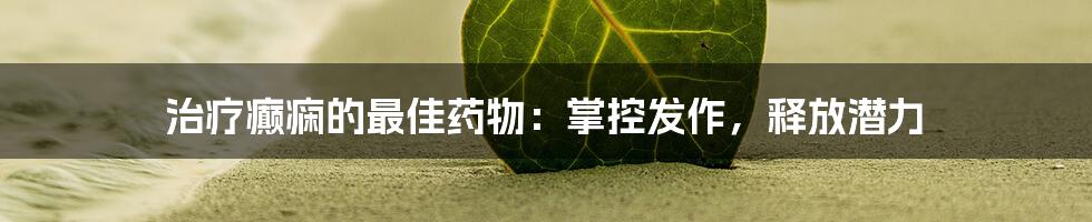 治疗癫痫的最佳药物:掌控发作,释放潜力
