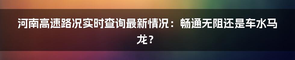 河南高速路况实时查询最新情况:畅通无阻还是车水马龙?