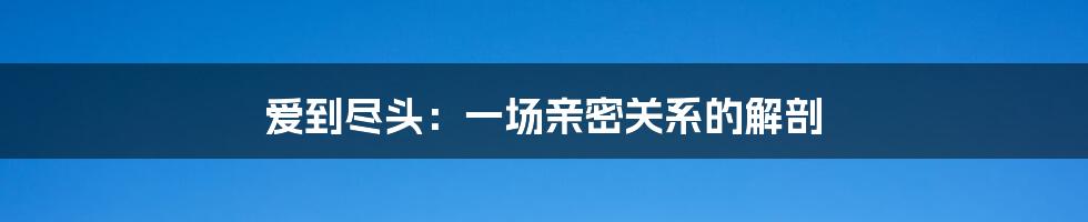 爱到尽头:一场亲密关系的解剖