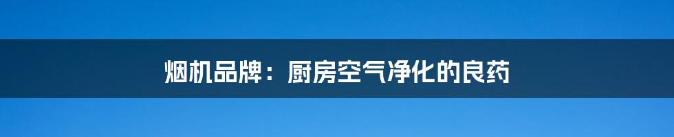 烟机品牌:厨房空气净化的良药