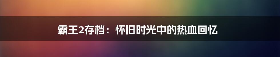 霸王2存档:怀旧时光中的热血回忆