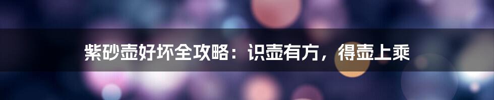 紫砂壶好坏全攻略：识壶有方，得壶上乘