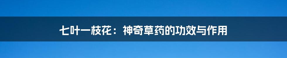 七叶一枝花:神奇草药的功效与作用