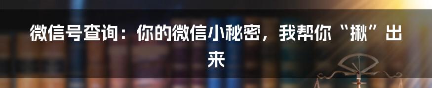 微信号查询:你的微信小秘密,我帮你“揪”出来
