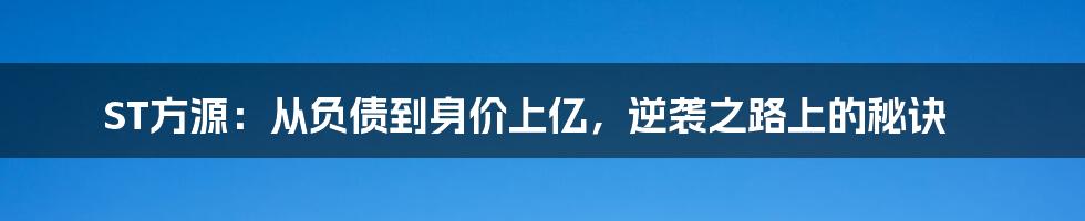 ST方源:从负债到身价上亿,逆袭之路上的秘诀