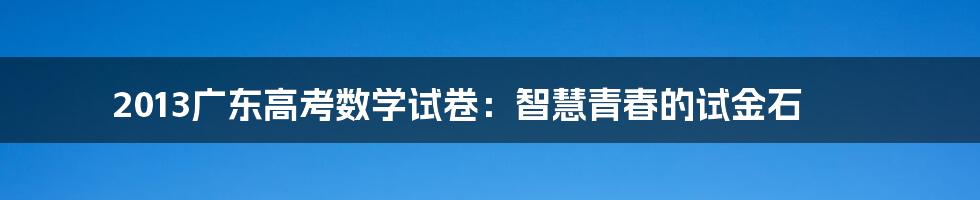 2013广东高考数学试卷:智慧青春的试金石