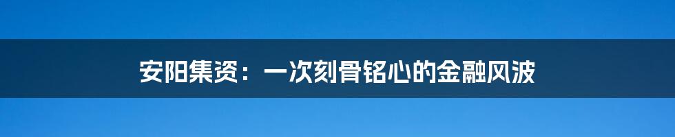 安阳集资：一次刻骨铭心的金融风波