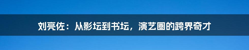 刘亮佐：从影坛到书坛，演艺圈的跨界奇才