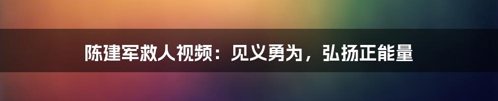 陈建军救人视频：见义勇为，弘扬正能量