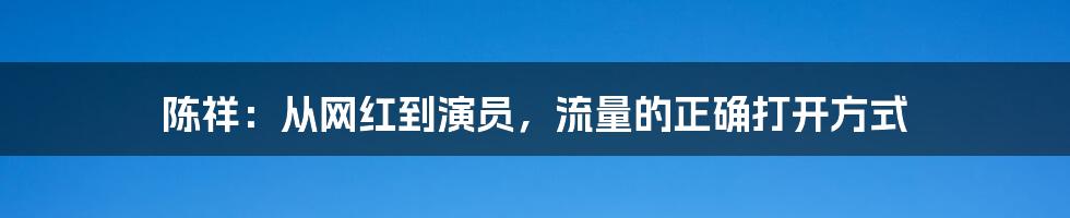 陈祥：从网红到演员，流量的正确打开方式