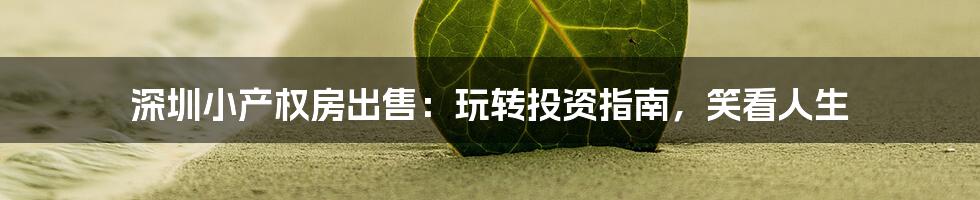 深圳小产权房出售：玩转投资指南，笑看人生