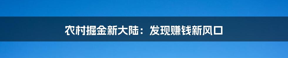 农村掘金新大陆：发现赚钱新风口