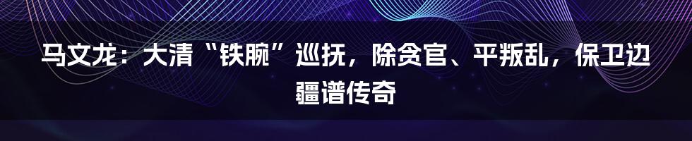 马文龙：大清“铁腕”巡抚，除贪官、平叛乱，保卫边疆谱传奇