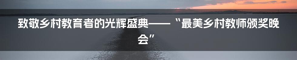 致敬乡村教育者的光辉盛典——“最美乡村教师颁奖晚会”
