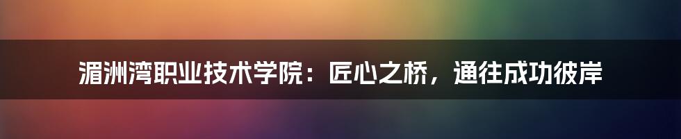 湄洲湾职业技术学院:匠心之桥,通往成功彼岸