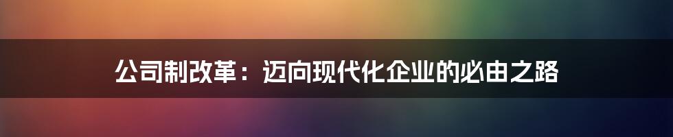 公司制改革：迈向现代化企业的必由之路