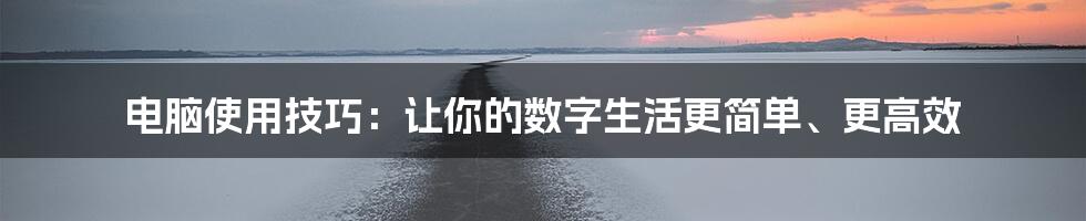 电脑使用技巧:让你的数字生活更简单、更高效