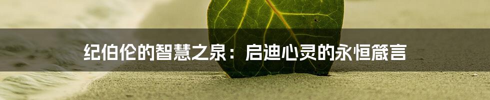 纪伯伦的智慧之泉:启迪心灵的永恒箴言