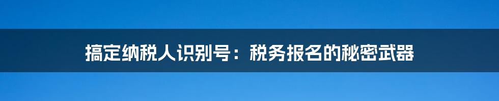 搞定纳税人识别号：税务报名的秘密武器