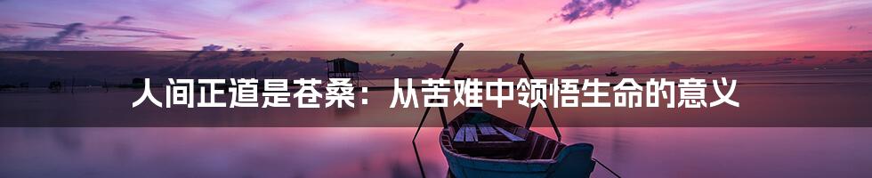 人间正道是苍桑:从苦难中领悟生命的意义