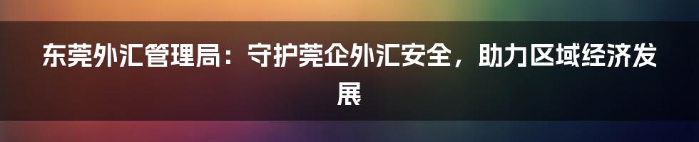 东莞外汇管理局:守护莞企外汇安全,助力区域经济发展