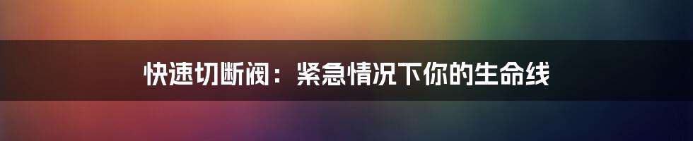 快速切断阀：紧急情况下你的生命线