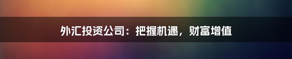 外汇投资公司:把握机遇,财富增值