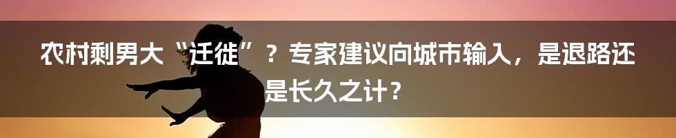农村剩男大“迁徙”?专家建议向城市输入,是退路还是长久之计?