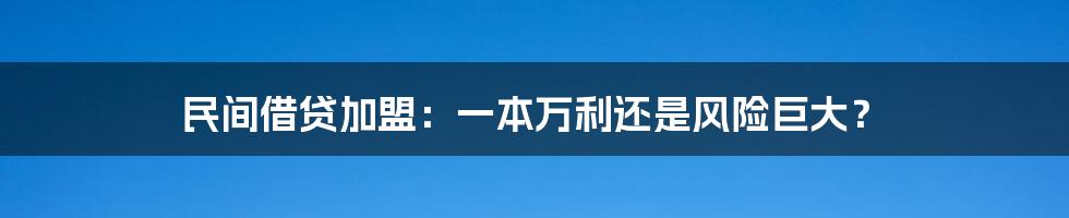 民间借贷加盟:一本万利还是风险巨大?