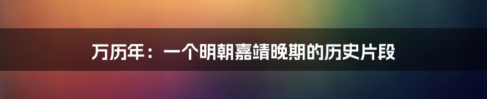 万历年:一个明朝嘉靖晚期的历史片段