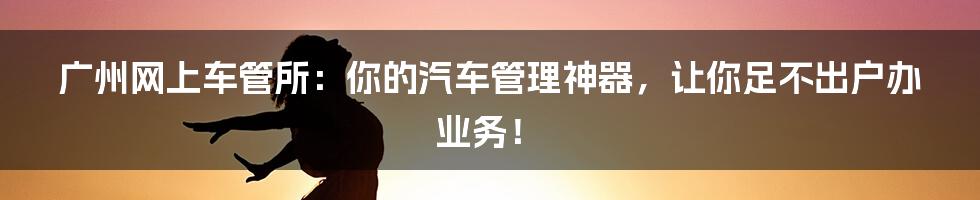 广州网上车管所：你的汽车管理神器，让你足不出户办业务！