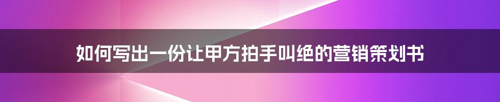 如何写出一份让甲方拍手叫绝的营销策划书