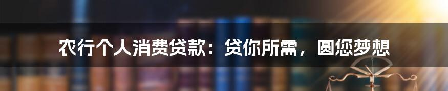 农行个人消费贷款：贷你所需，圆您梦想