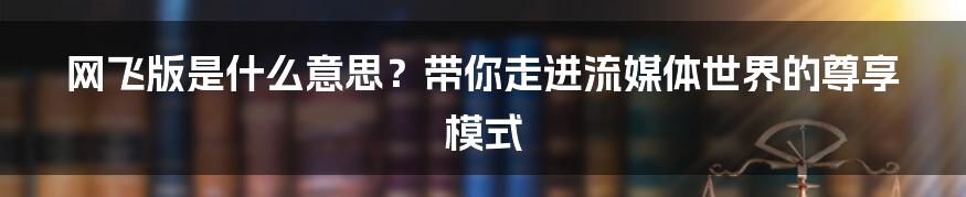 网飞版是什么意思?带你走进流媒体世界的尊享模式