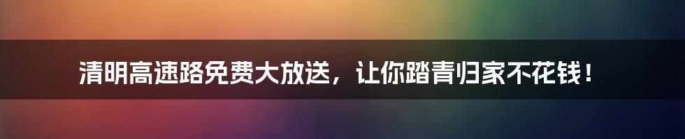 清明高速路免费大放送，让你踏青归家不花钱！