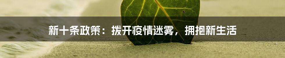 新十条政策:拨开疫情迷雾,拥抱新生活
