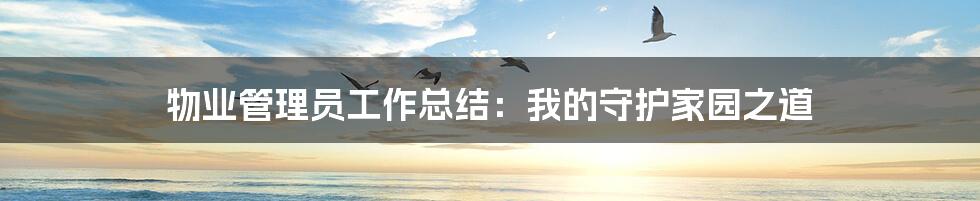 物业管理员工作总结：我的守护家园之道