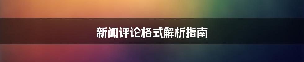 新闻评论格式解析指南