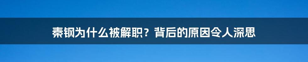 秦钢为什么被解职?背后的原因令人深思