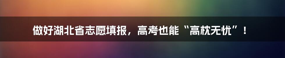 做好湖北省志愿填报，高考也能“高枕无忧”！