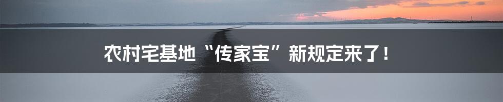 农村宅基地“传家宝”新规定来了！