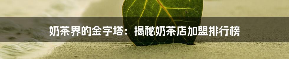 奶茶界的金字塔:揭秘奶茶店加盟排行榜