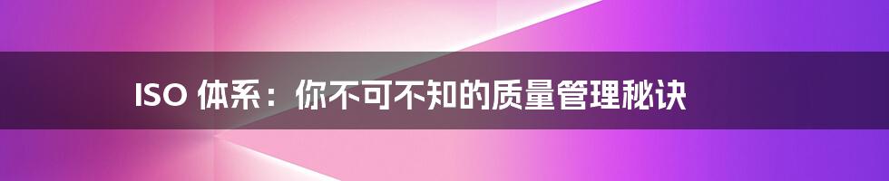 ISO 体系:你不可不知的质量管理秘诀