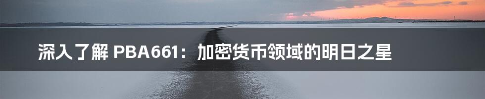 深入了解 PBA661:加密货币领域的明日之星