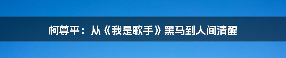 柯尊平：从《我是歌手》黑马到人间清醒