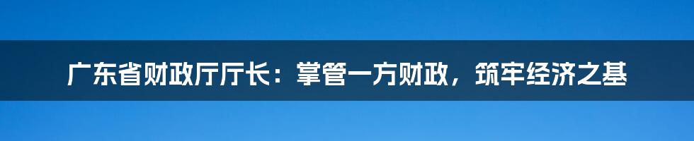 广东省财政厅厅长：掌管一方财政，筑牢经济之基