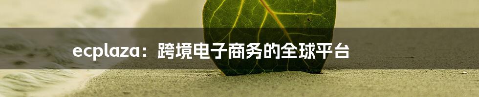 ecplaza:跨境电子商务的全球平台
